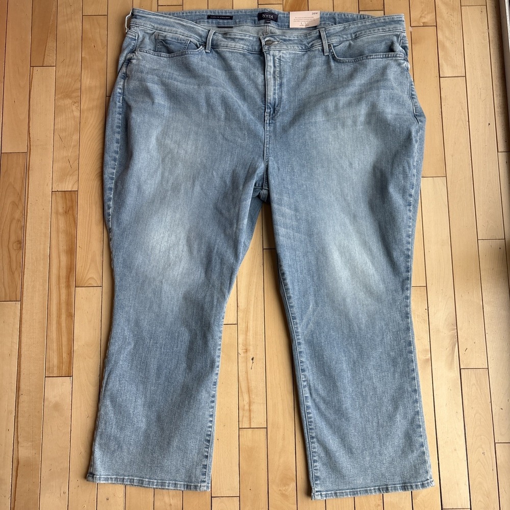 NYDJ Jeans Womens 28W Plus Blue Light Wash Marilyn Straight High Rise Stretch
